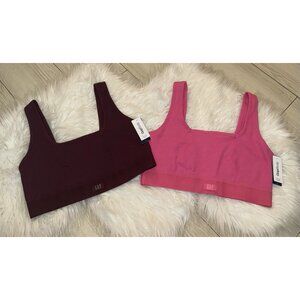 2 Gap Body Cotton Rib Bralettes Bras Square Neck Womens S Small Pink Maroon New